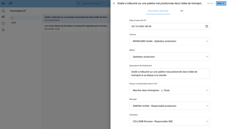 Exemple d'un formulaire d'analyse d'accident du travail